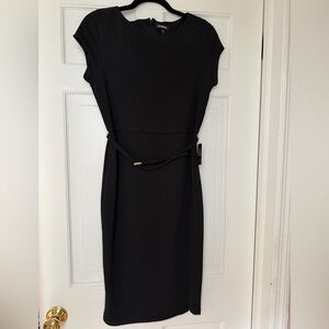 Express Black Midi Sheath Dress with Waist Tie